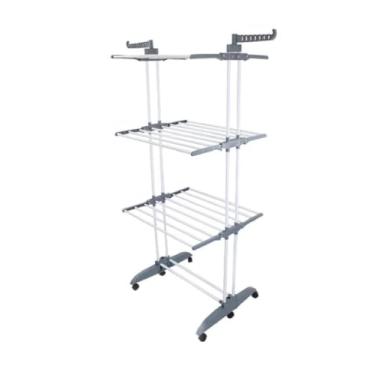 Imagem de Varal De Chão Grande De Roupas 3 Andares Dobrável Co Azul/Cinza (CINZA)