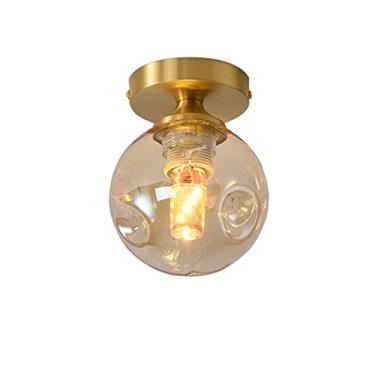 Imagem de Wlmehujj Luzes de teto de montagem semi embutida, luminárias de sombra de vidro, montagem no teto, lâmpada de teto moderna de latão para quarto, varanda, banheiro, corredor, cozinha (estilo B)