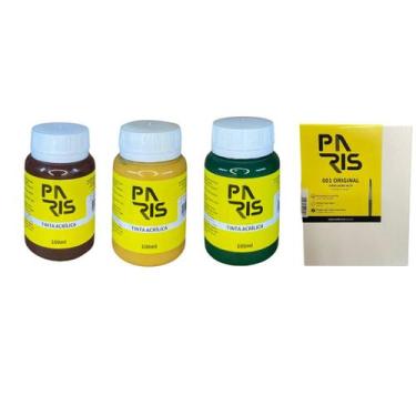 Imagem de Kit Raízes Naturais 100ml 3 Tintas + Tela para pintura 15x20 - Paris