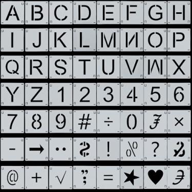 Imagem de Estênceis e números de letras de 10 cm, 56 peças, estênceis de letras do alfabeto, modelos de plástico reutilizáveis, kit de estêncil interligado para pintura em madeira, parede, tecido, pedra, sinal