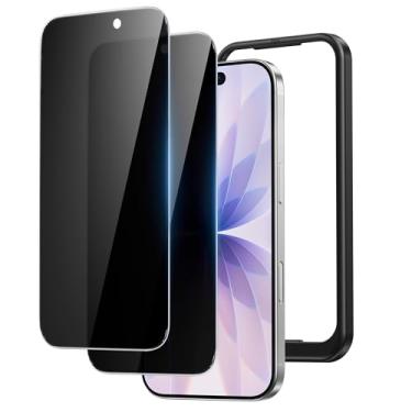 Imagem de NIMASO Película protetora de privacidade para iPhone 17 de 6,3 polegadas, 2 unidades, dureza 9H, vidro temperado, antiespião, grau militar, à prova de estilhaçamento, antiarranhões, com ferramenta de