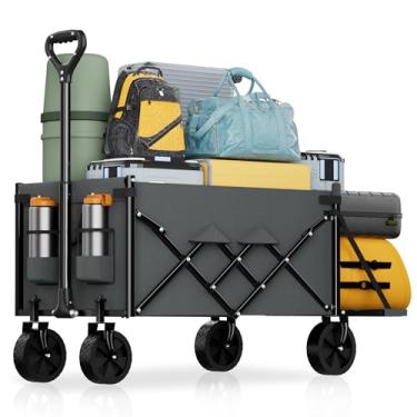 Imagem de Carroça dobrável leve, carrinho de compras dobrável de grande capacidade em rodas grandes, carrinhos de compras dobráveis resistentes, carrinhos utilitários para uso externo todo-o-terreno, 11 m