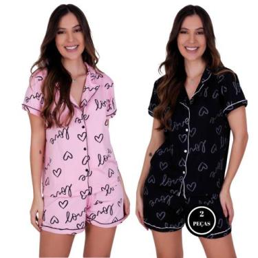 Imagem de Kit 2 Pijama Manga Curta Gola Short Estampado - c11 KIT 2 ANASTÁCIA PR