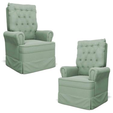 Imagem de Kit 02 Poltronas de Amamentação e Descanso Com Balanço Laís G05 Veludo Verde - Mpozenato