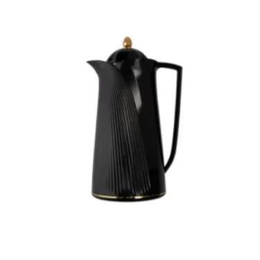 Imagem de Garrafa Térmica Preta 1L com Design Elegante e Tampa Dourada – Conserva Líquidos Quentes e Frios, Café e Chá