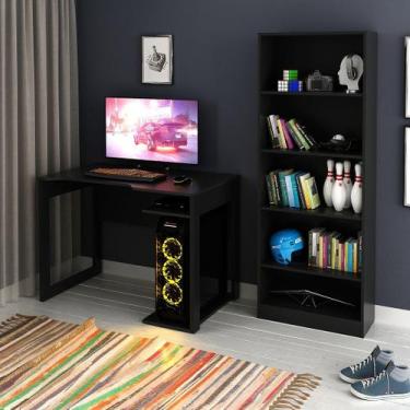 Imagem de Conjunto de Escritório com Estante e Mesa Gamer 105cm com 1 Prateleira