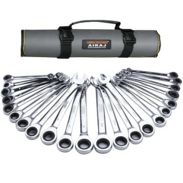Imagem de Conjunto de chaves de catraca AIRAJ de 22 peças SAE e métrico com bols