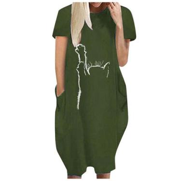 Imagem de Moda Feminina Loose Love Print O-neck Bolsos Casual Vestido de mangas 