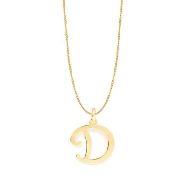 Imagem de Colar Rommanel Banhado Ouro Letra D Grande Elo Grumet 42cm