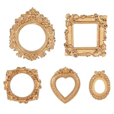 Imagem de Yuomeaz 5 porta-retratos vintage, pequenas molduras antigas de resina, moldura pequena para fotos faça-você-mesmo, exibição, pendurar na parede, telefone, joias