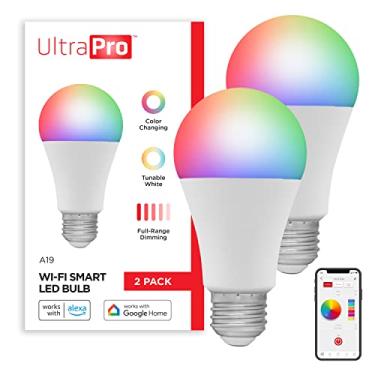 Imagem de UltraPro Lâmpada inteligente de LED Wi-Fi, A19, equivalente a 60 W, RGB, mudança de cor, branca ajustável 2700K - 6500K, regulável, roteador de 2,4 GHz necessário, ritmo circadiano, aplicativo fácil