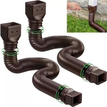 Imagem de Pacote com 2 extensões flexíveis de calha de chuva flexíveis, extensor de calha de drenagem, junta de vala de drenagem de água da chuva, pode ser estendida de 53 a 147 cm (marrom)