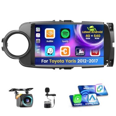 Imagem de Inefala 4G 64G para Toyota Yaris 2012-2017 tela de rádio CarPlay Android 15 IPS tela sensível ao toque 9 polegadas estéreo para carro Android câmera de backup automático Bluetooth 5.0 GPS FM RDS EQ