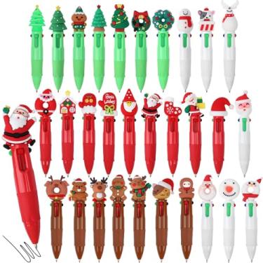 Imagem de SAYAYA 30 canetas esferográficas 4 em 1 de Natal, multicoloridas, retráteis, 0,5 mm, boneco de neve, para presentes de Natal, estudantes, material de escritório escolar
