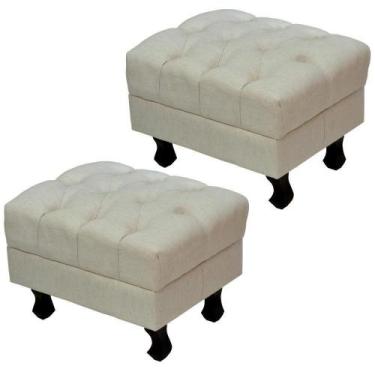 Imagem de Kit 2 Puffs París Luis Xv Capitone Tecido Linho Pés Madeira - BARROCAR
