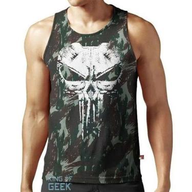 Imagem de Camiseta Regata Camuflada Justiceiro Caveira Punisher Cavada - King of