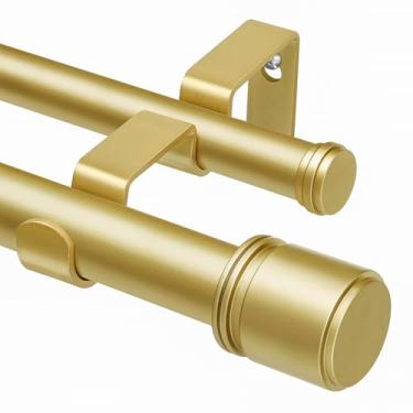Imagem de Varão de cortina duplo de 32 a 86 polegadas, varão de cortina duplo HOTOZON de 2,5 cm para janelas de 50 a 202 cm (0,5 a 2,1 m), varão de cortina telescópica com acabamentos simples, dourado