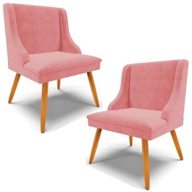 Imagem de Kit 2 Cadeiras Decorativas Sala De Jantar Pés Palito De Madeira Firenze Suede Rosê/natural G19 - Gran Belo