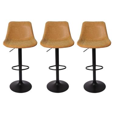 Imagem de Kit 3 Banquetas Estofadas c/encosto p/Cozinha Gir.Caramelo