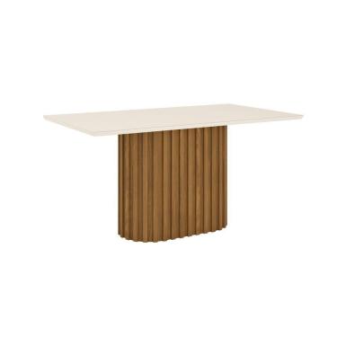 Imagem de Mesa De Jantar Com Tampo Mdf E Vidro Com Canto Reto 160 Cm Solana Henn Nature Com Off White