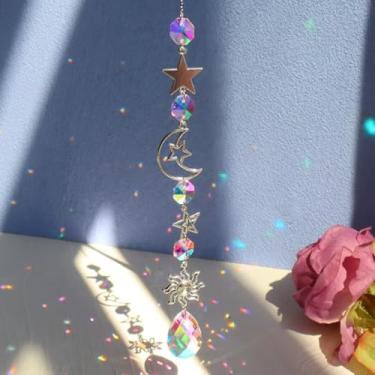 Imagem de Pingente Dream Crystal Rosa Cristal Estrela e Lua Apanhador de Sol Pendurado na Janela