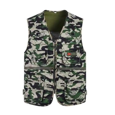 Imagem de Colete De Pesca Com Bolsos, Colete Homem Camuflado Com Gola V Multiusos Fecho Respirável E Sem Mangas Para Pesca, Casaco Casual Sem Mangas Campismo À Prova Vento Água, Fotográfico(B,XXL)