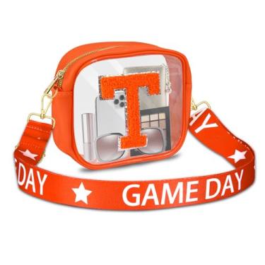 Imagem de Bolsa feminina Claer para o dia do jogo, aprovada pelo estádio de futebol, bolsa transversal transparente, acessórios para o dia do jogo, Laranja e branco.