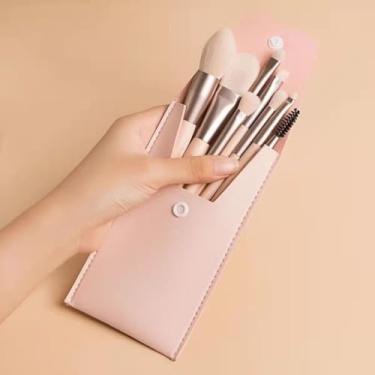 Imagem de Pincel de maquiagem portátil, kit de maquiagem, cerdas de fibra vegetal, base em pó, corretivos, sombra, blush, pincéis de maquiagem