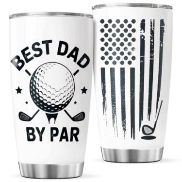 Imagem de CUBICER Best Dad By Golf Design 590 ml Copo de aço inoxidável presente para pais amorosos Dia dos Pais, aniversário, uso ao ar livre, café, garrafa de chá, quente, fria, caneca térmica de viagem