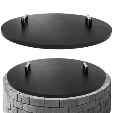 Imagem de G GOOD GAIN Tampa de fogueira redonda 86 cm - Tampa de fogueira resistente à ferrugem com alça e luvas de madeira, tampa de fogueira para pátios, pátio, proteção contra o frio do inverno. Serve para