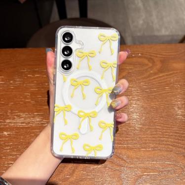 Imagem de UEEBAI Capa magnética para Samsung Galaxy S25 FE 5G, capa de arco compatível com MagSafe, fita fina sem fio, estética, capa protetora antiamarelamento à prova de choque para mulheres e meninas