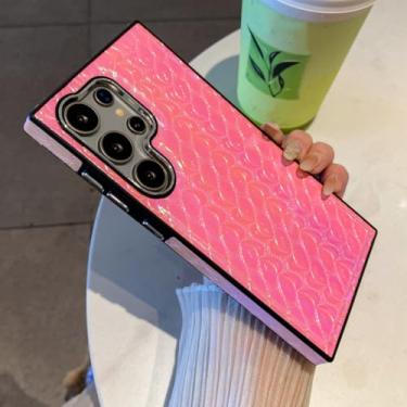 Imagem de MVVKKY Capa magnética de couro sintético brilhante com laser para câmera SM S24Ultra (para SM S24Ultra/rosa)