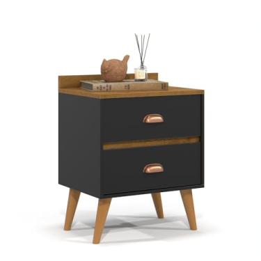 Imagem de Mesa de cabeceira com gavetas Cor 56 × 45 × 35 cm Uso doméstico Mesa de cabeceira para quarto(MADERO - PRETO/FREIJO)