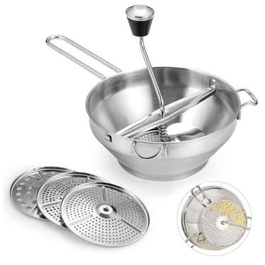 Imagem de Kelepu Espremedor de batatas, moedor de alimentos de aço inoxidável, triturador manual de geleias, vegetais, frutas, batata, alho, moedor de lama, prensa de lama para cozinhar, fazer molho de tomate