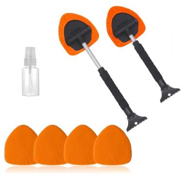 Imagem de Limpador de para-brisa de carro 2 em 1 e raspador de neve, cabeça giratória de 180°, cabo de alumínio extensível de 43 a 73 cm, 4 almofadas de microfibra reutilizáveis + frasco de spray de 30 ml