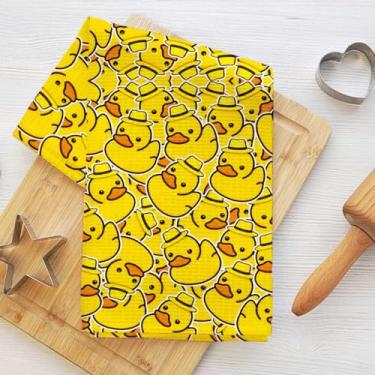 Imagem de Adoráveis toalhas de cozinha de pato de borracha, toalha de prato decorativa de microfibra absorvente, toalhas de chá de waffle para cozinha, casa, banheiro, presentes para amantes de animais 1