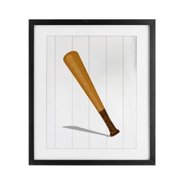 Imagem de Stupell Industries Estampa emoldurada preta de taco de beisebol esportivo sob vidro, design de Christine Simpson Art, 40,6 x 33,5 cm