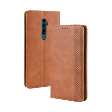 Imagem de Capa para OPPO Reno 1X ZOOM,Retro Flip magnético,Caso de telefone de couro PU,Design de carteira com 3 slots de cartão e 1 clipe de dinheiro -Brown