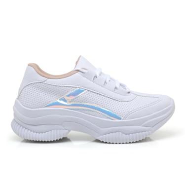 Imagem de THOWS Tênis Feminino Casual Esportivo, Design Leve, Material Sintético e Têxtil, Conforto Extra, Tamanho 34-39, Solado em Borracha, para Caminhada (Branco Holografico, BR, Adulto, Numérico, 34)