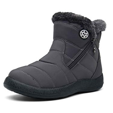 Imagem de Botas femininas forradas com pele para inverno botas de neve botas de cano curto botas impermeáveis para uso ao ar livre confortáveis sapatos femininos, Cinza, 9.5