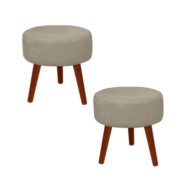 Imagem de Kit 2 Puff Redondo Decorativo Danny Pés Palito Cor:creme