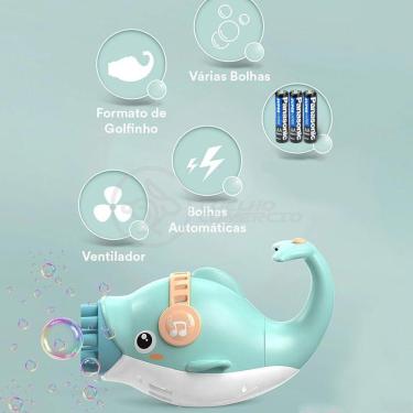 Imagem de Kit 1 Golfinho Bolha Sabão Criança Infantil+ 3 Pilha Azul 6