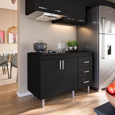 Imagem de Balcão Para Cooktop 1,20m 5 Bocas 2 Portas E 3 Gavetas Turim Preto