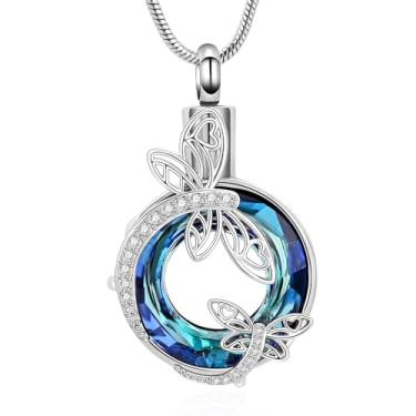 Imagem de zeqingjw Colar de urna de cremação para cinzas, pingentes de borboleta, com flor, memorial de funeral, joia de lembrança para cinzas, Metal, aço inoxidável