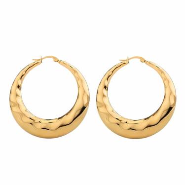 Imagem de Brincos de argola, elegantes brincos de argola banhados a ouro 18 K para mulheres - Design clássico de círculo grande para uso diário e ocasiões especiais, Large, Aço inoxidável, Sem pedra preciosa