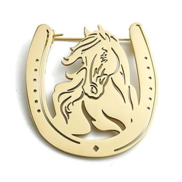 Imagem de Broche de ferradura e cavalo para homens e mulheres banhado a ouro broche de lapela de cavalo broche animal aniversário feriados presente de ano novo para família e amigos