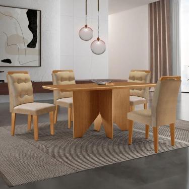 Imagem de Mesa Evora 120 Mdf Canto Copo E Com 4 Cadeiras Carol Turim 07 Naturalle