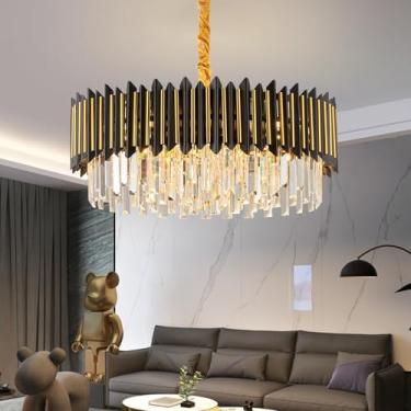 Imagem de YOLIZUOT Lustre Preto E Dourado De 3 Níveis, Grande Lustre De Cristal Moderno, Semi-Embutido, Luminária De Teto Redonda, Luminária De Teto, Lustre Moderno Para Sala De Jantar, Sala De Estar, Cozinha
