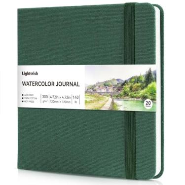 Imagem de Caderno de aquarela – Papel prensado a quente 100% algodão | 20 folhas e 40 páginas | 300 g/m2 (63,5 kg) | Capa de linho de algodão para pintura de artistas, mídia mista 12 x 12 cm
