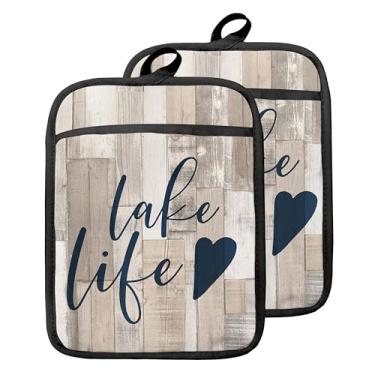 Imagem de GOOZHO Suportes de panela Lake Life Gifts com bolsos, presentes de casa Lake Life para donos de cabana, mulheres, luvas de forno resistentes ao calor, almofadas quentes para cozinha, assar e cozinhar